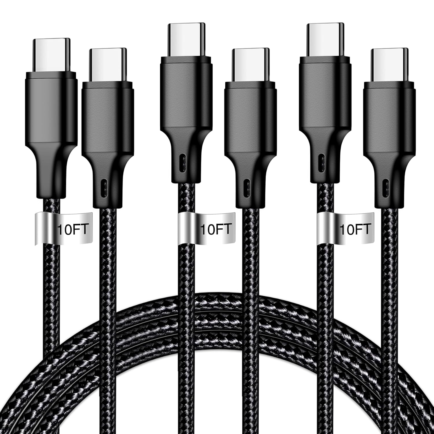 

Usb C To Usb C Charging Cable, Nylon 3pack 10ft Type C Fast Charging Cord For Iphone 15 16/pro/pro Max/plus