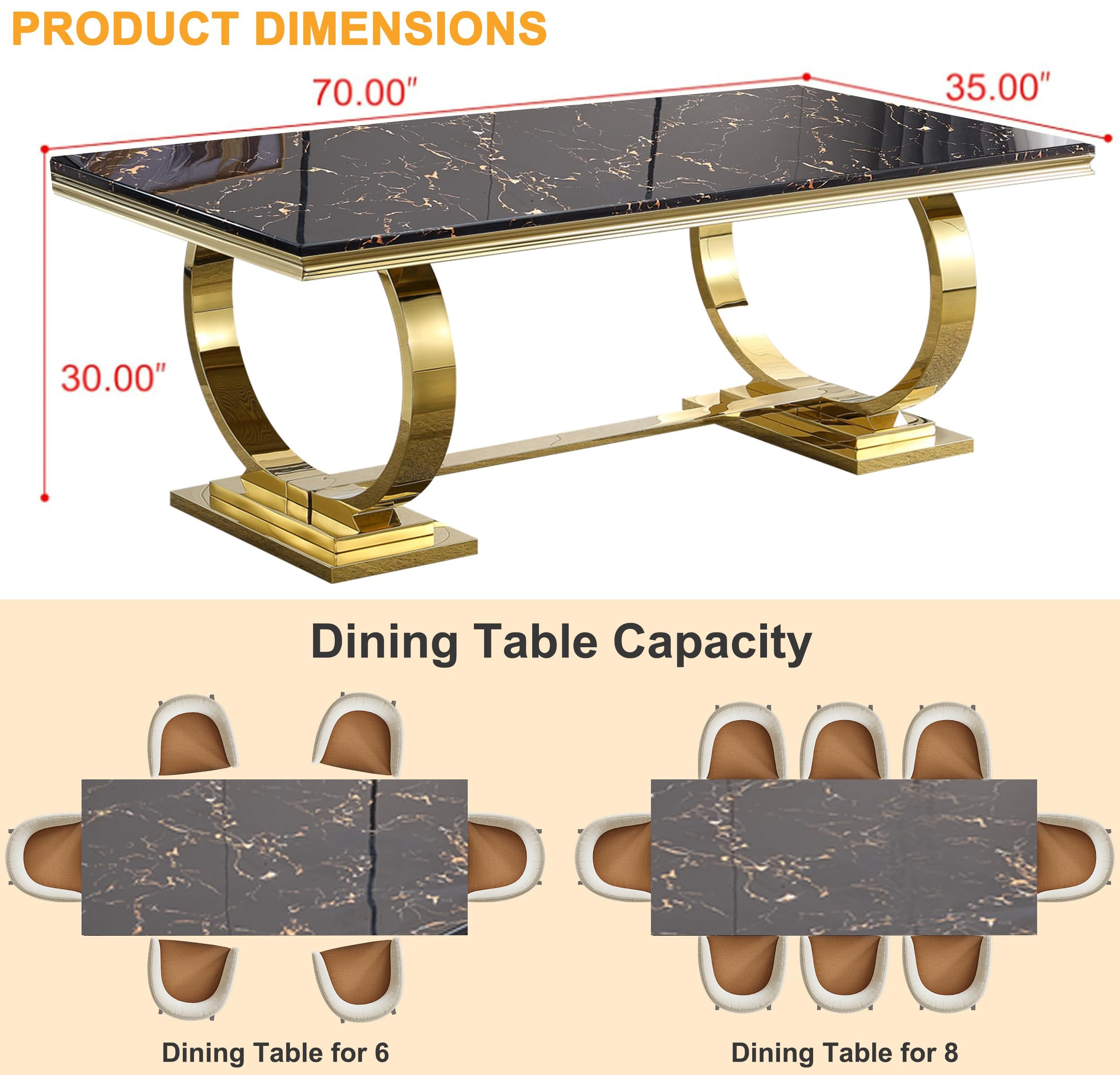 7 piece marble dining table set 70   marble dining table and velvet chairs for 6 7 piece   room table set and 6 upholstered chairs with stainless steel legs Product details 0