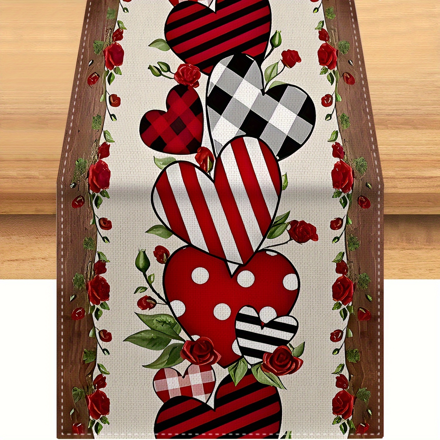 

Valentine's Day Hearts And Leaves Table Runner - Non-slip Polyester, 13x72 Inches - Home Table Decoration, For Home Kitchen Dining Room Farmhouse Style Decor