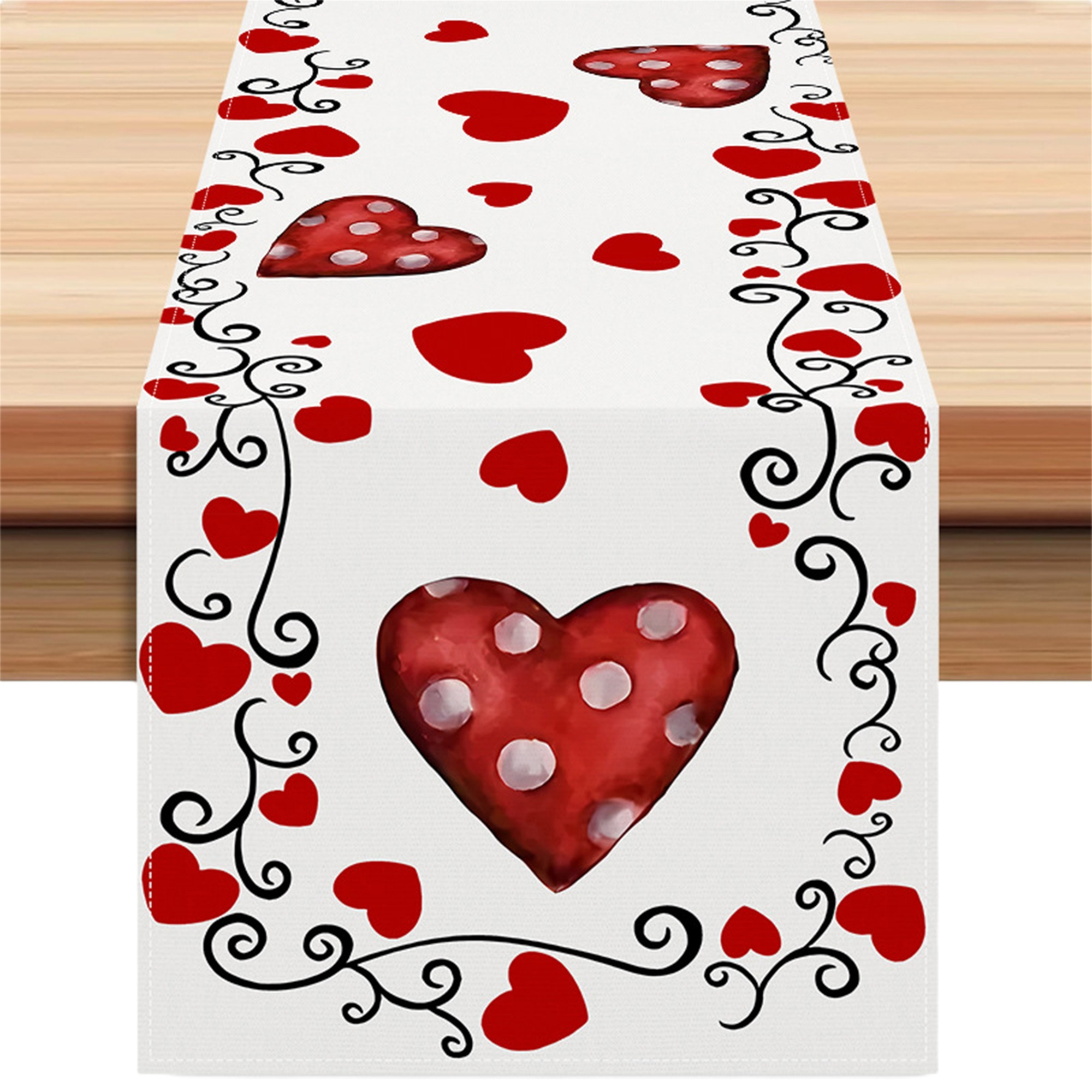 

Valentine's Day Unique Love Heart Table Runner - Polyester, 13x72 Inches - Home Table Decoration, For Home Patio Table Decoration