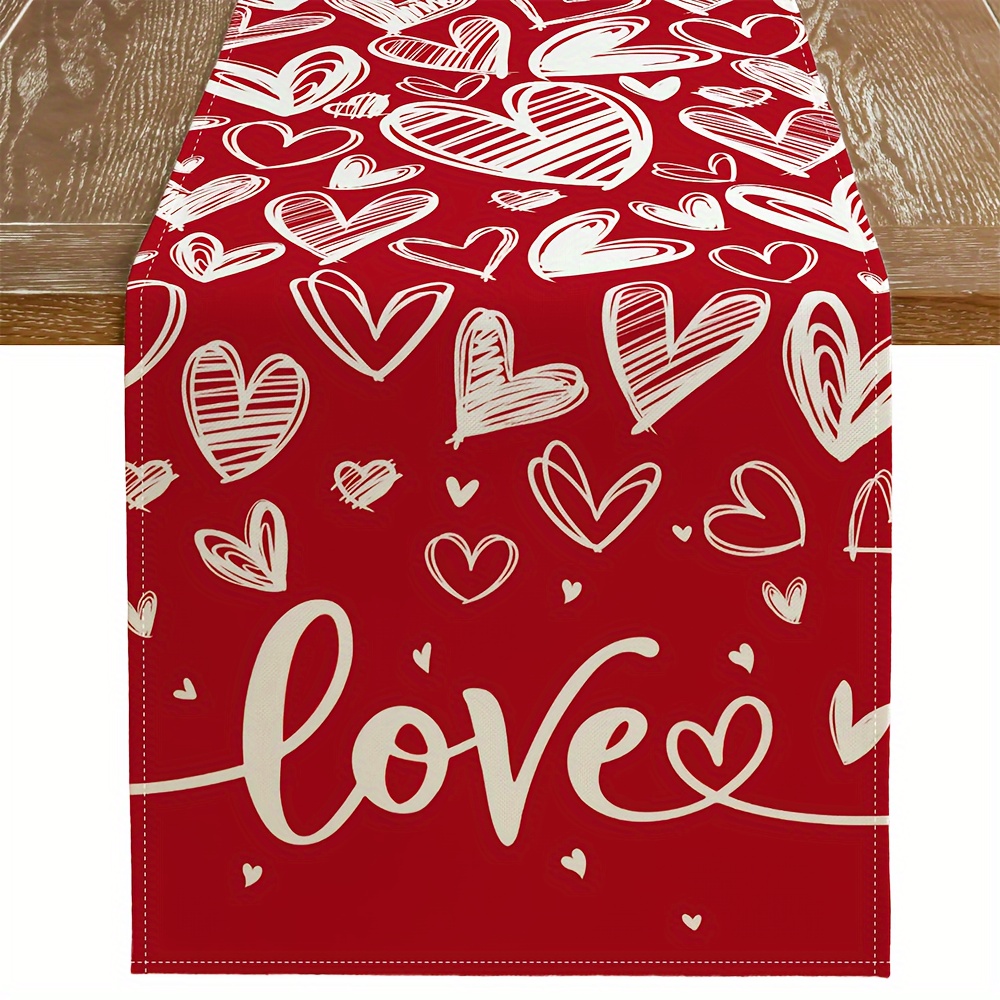 

Valentine's Day Woven Rectangular Love Heart Table Runner - Polyester, 13x72 Inches - Home Table Decoration, For Home Kitchen Dining Room Farmhouse Style Decoration