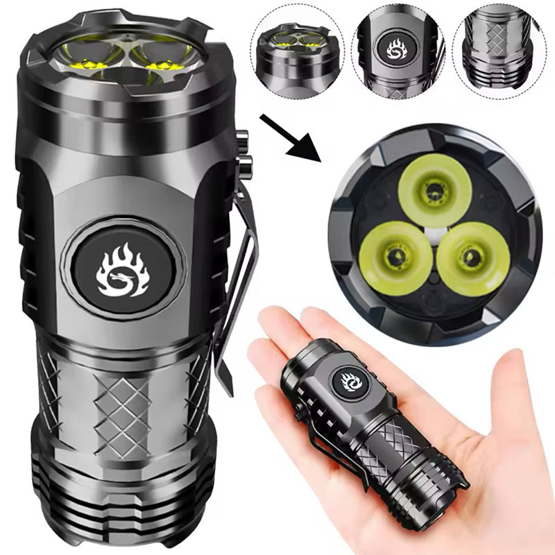 

Portable Mini Led Flashlight Powerful 3*wick Small Pocket Usb Rechargeable Lantern Cap Clip Lamp