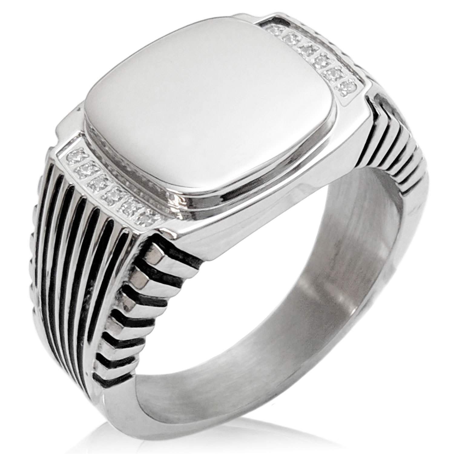 1pc Stainless Steel Striped Signet Ring Christmas Gift, Suitable For Men Daily Ring, Perfect Gift, Anniversary Gift, For Daily Decoration