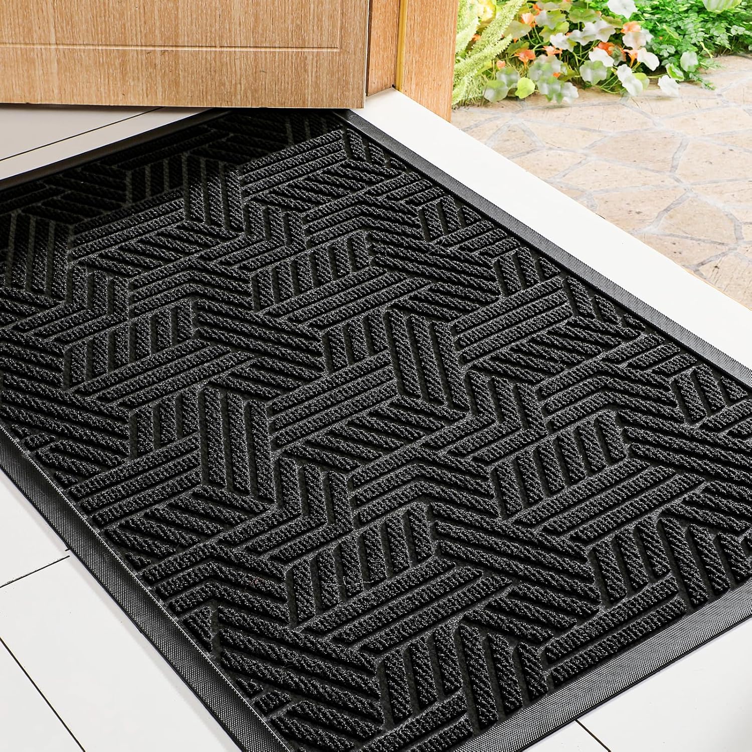 

Outdoor Door Mat, Bathroom Rug Extra , Waterproof For All And Weather, Ideal For Front Door, Patio, Or Porch Entry, " X 17", Black