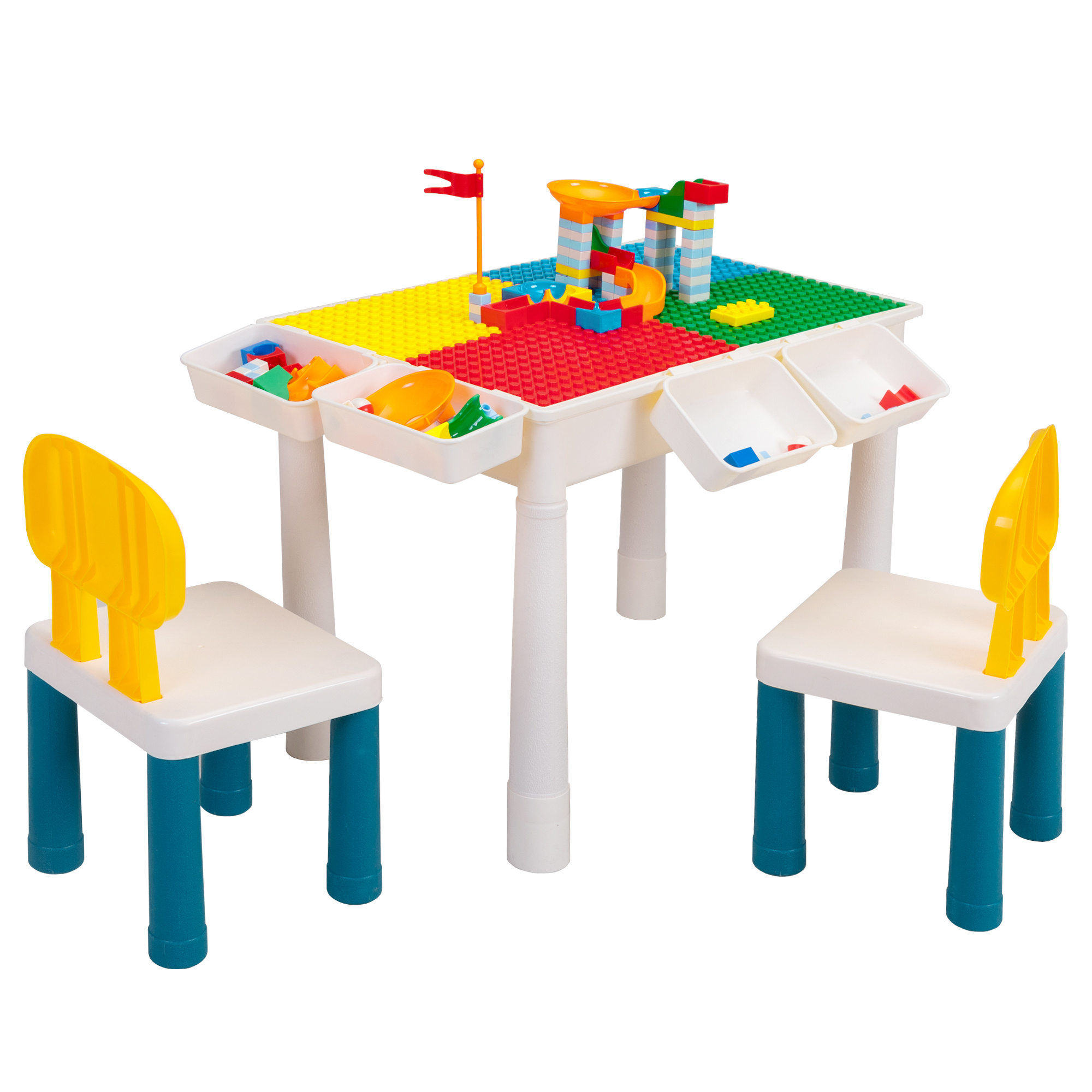 TEMU Kid Activity Table Set With 2 Chairs And 100pcs Large Size Blocks, Compatible With Classic Blocks, Toddler Table, Table For Boys Girls