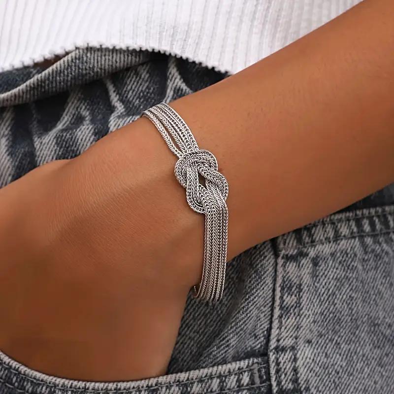 

Autumn/winter Hip Hop Chain Weaving Knot Blade Chain Fashionable Double Layer 925 Silver Non Fading Bracelet, Allergy Resistant, Christmas Gift, Valentine's Day Gift