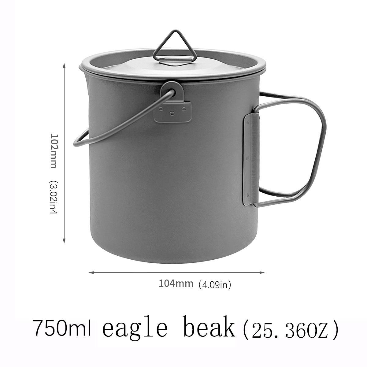 

Titanium Camping Mug&cup Eagle - Foldable Handle, Portable, , Lightweight, Wide Mouth, With Lid, Dishwasher Safe (16.91/25.36oz)