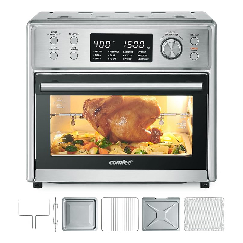 

' 12-in-1 Air Fryer Oven With Rotisserie, Toaster Oven , Countertop Convection, Double Layer, 25l/26.4qt, 6 Slice Toast 12' Pizza, Precise Temp Control, 6 Accessories.
