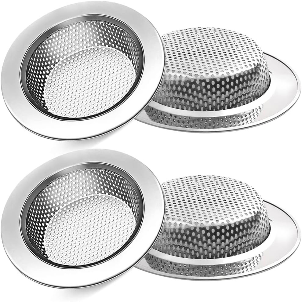 

Lotfancy Kitchen Sink Strainer, 4 Pack Stainless Steel Drain Strainers, 4.5" Diameter Large Wide Rim, Anti Clogging Micro Perforation Holes