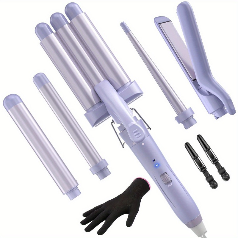 

5 In 1 Wand Curling Iron-curling Wand Set With Hair Straightener, 3 Barrels Hair Crimper Iron, 3 Ceramic Curling Irons (0.35 "-1.25"), 2 Temps Fast Heat Hair Curler Waver With Glove & Clip-purple