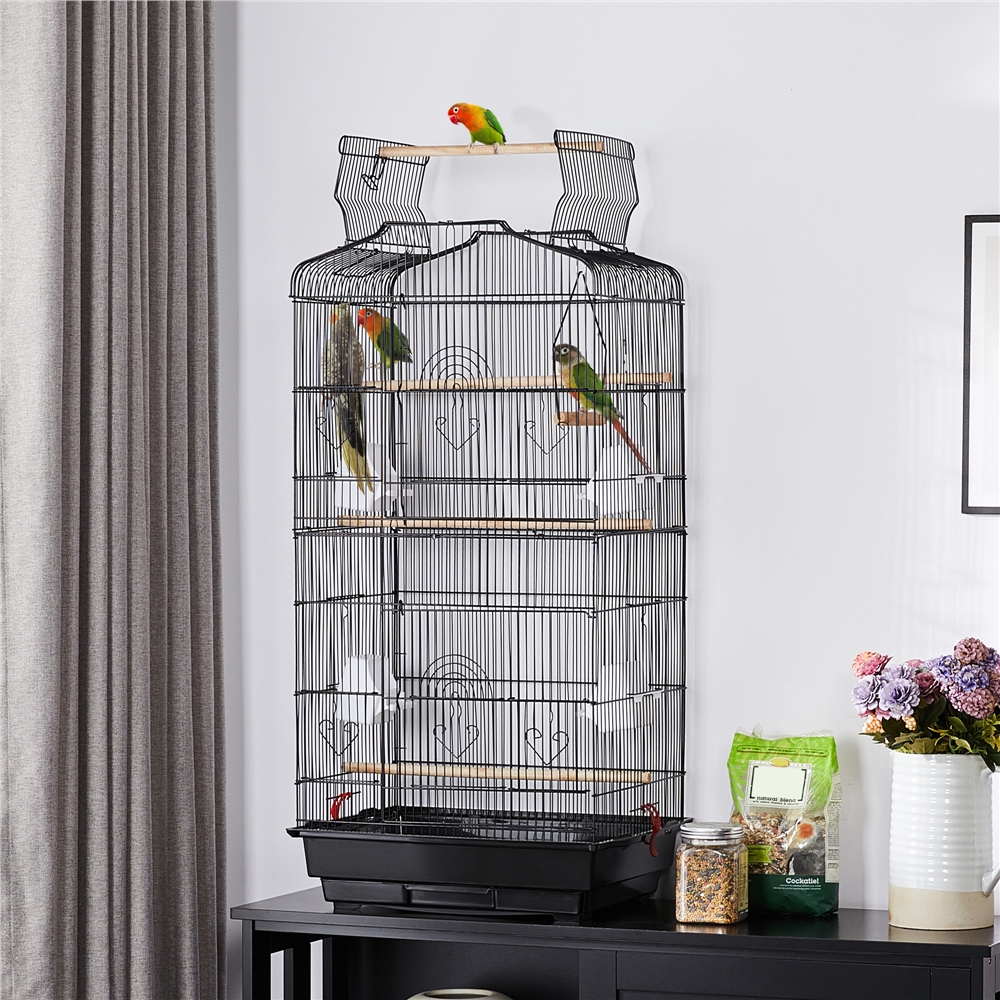 TEMU 41in Metal Birdcage Parrot Cage With Slide-out Tray& 4 Feeders Suitable For Budgie Parrot Canary Cockatiel Conure