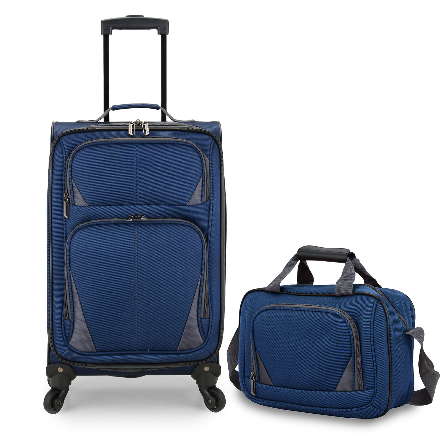 

2 Pc Softside Polyester Spinner Rolling Suitcase Carry On With Tote Bag Luggage Set (14", 22")
