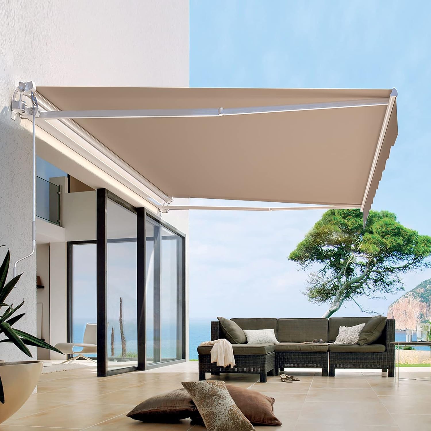 

13' X 8' Manual Retractable Awning Sun Shade Patio Awning Cover Outdoor Patio Canopy Deck Awnings With Manual Crank Handle