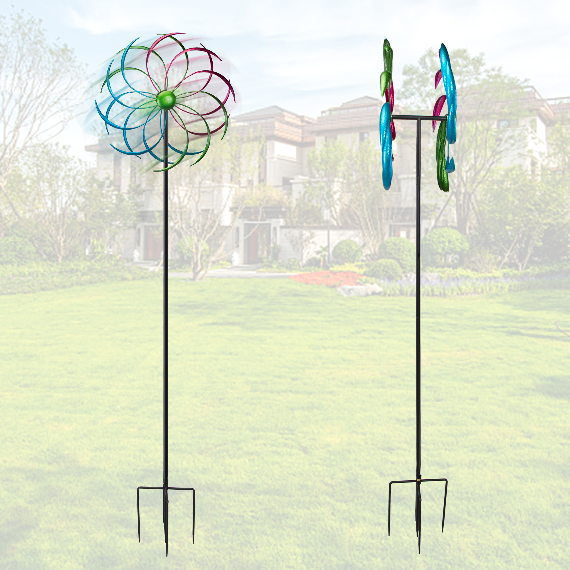 

79" High Wind Spinners Outdoor Wind Sculpture With Metal Stake, 360 Degrees Windmill For Yard, Patio, Lawn, Garden