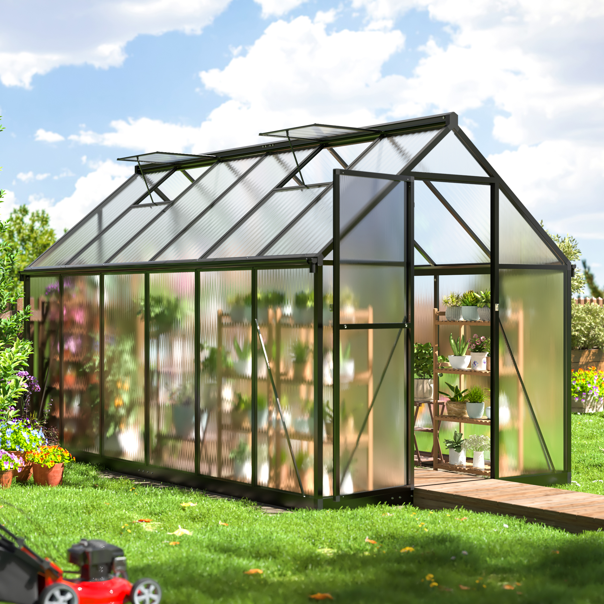 

Viwat Greenhouse For Outdoors, Polycarbonate Greenhouse With Quick Setup Structure And Roof Vent, Aluminum Large Walk-in Greenhouse For Outside Garden Backyard, Black