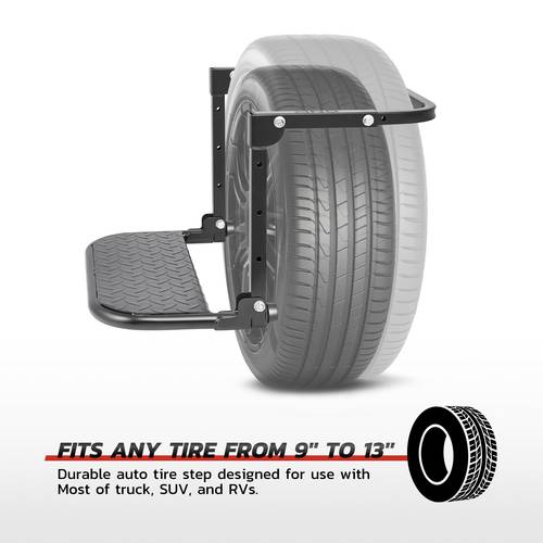 folding tire step adjustable mounted step for car pickup truck suv rvs heavy duty fit most tire from 13 330 lbs