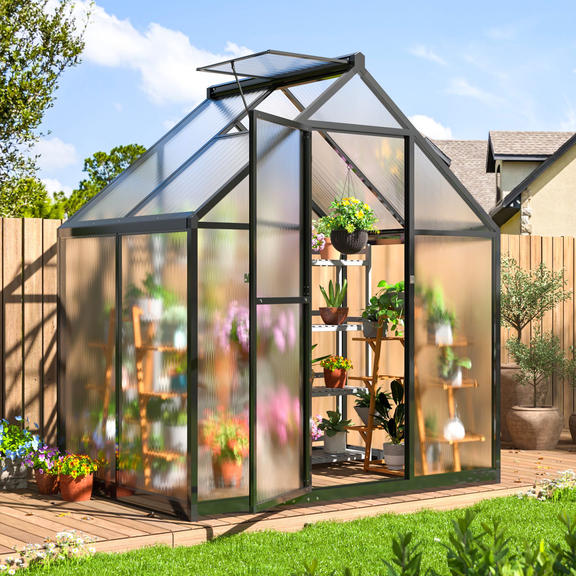 

Viwat Greenhouse For Outdoors, Polycarbonate Greenhouse With Quick Setup Structure And Roof Vent, Aluminum Large Walk-in Greenhouse For Outside Garden Backyard, Black