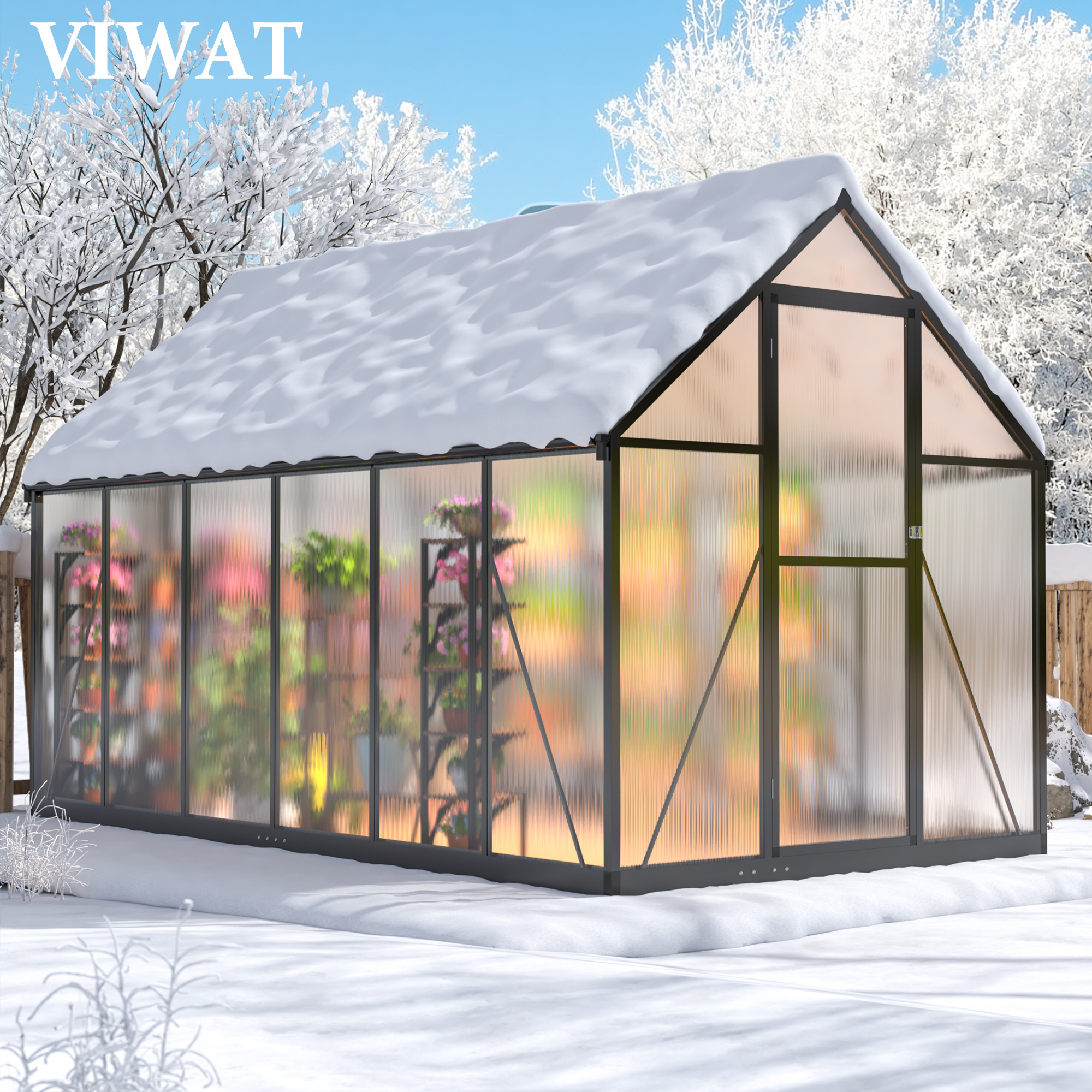 

Viwat Greenhouse For Outdoors, Aluminum Large Walk-in Greenhouse For Outside Garden Backyard, Polycarbonate Greenhouse With Quick Setup Structure And Roof Vent,black