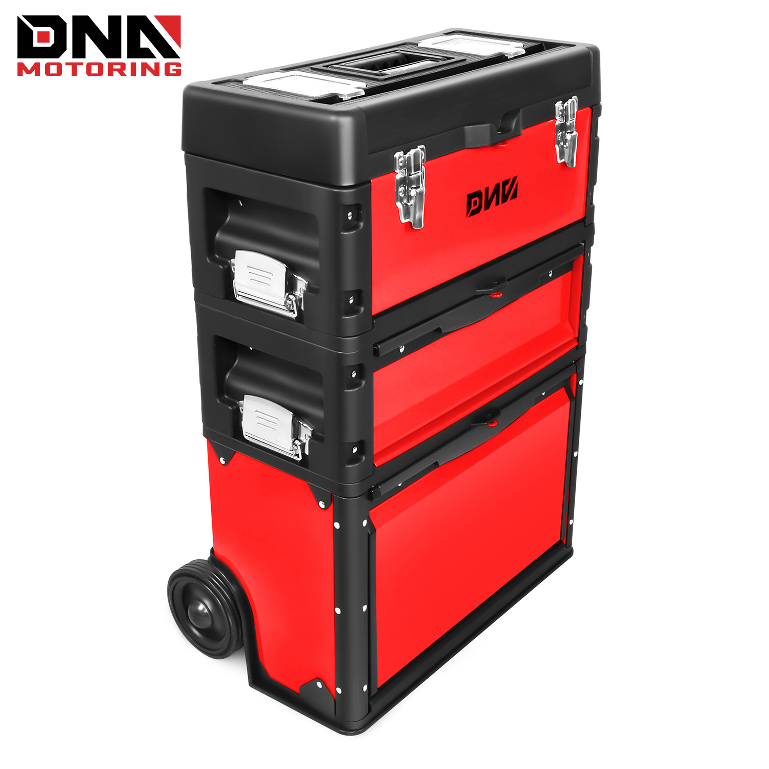 

3-tier Stackable Separate Hand Case Tool Boxes Trolley, 3-in-1 Storage Compartments, 19.5" X 12" X 28.5