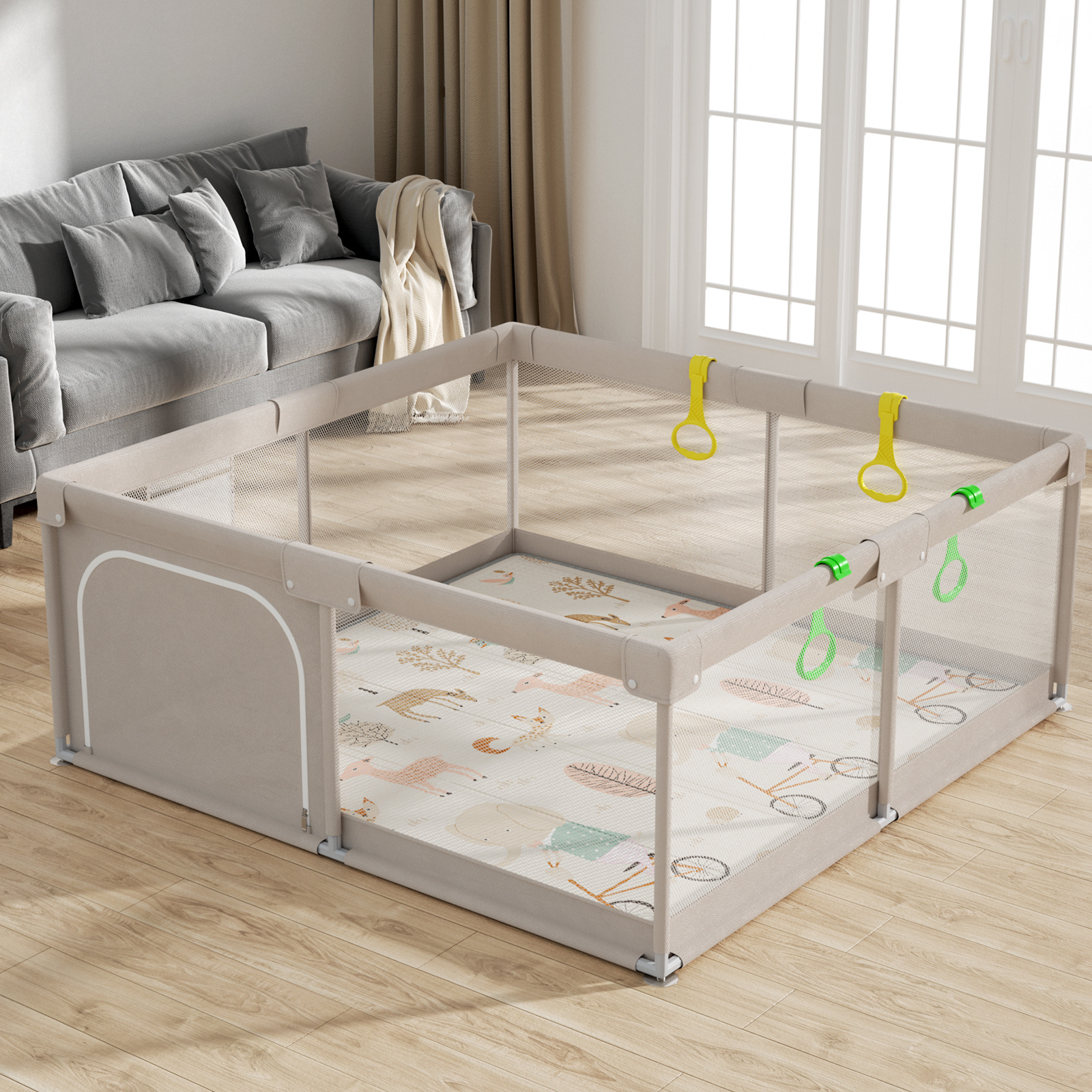 Extra Large Baby Playpen With Mat, 59x59 Inches, Indoor & Outdoor Play