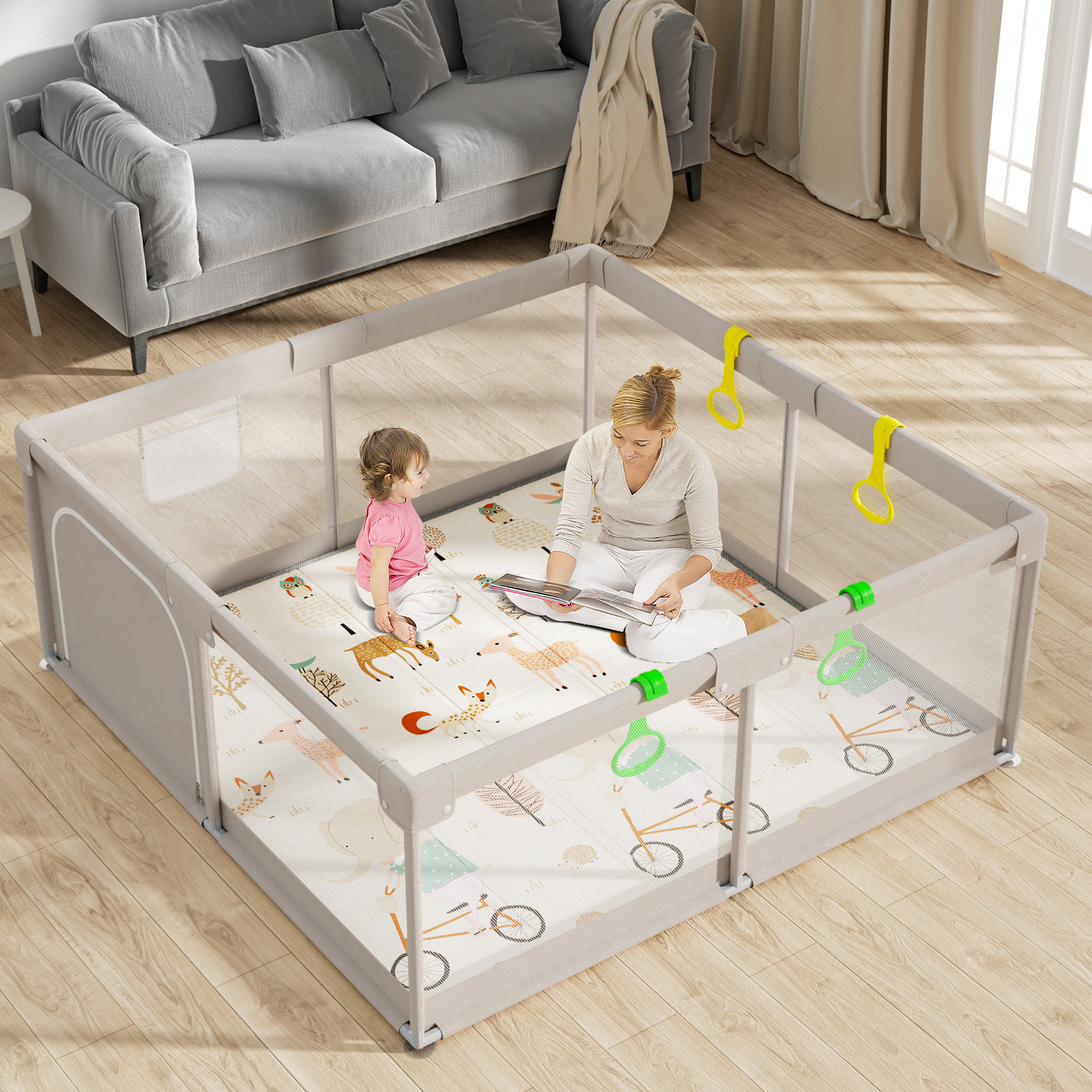 Extra Large Baby Playpen With Mat, 59x59 Inches, Indoor & Outdoor Play