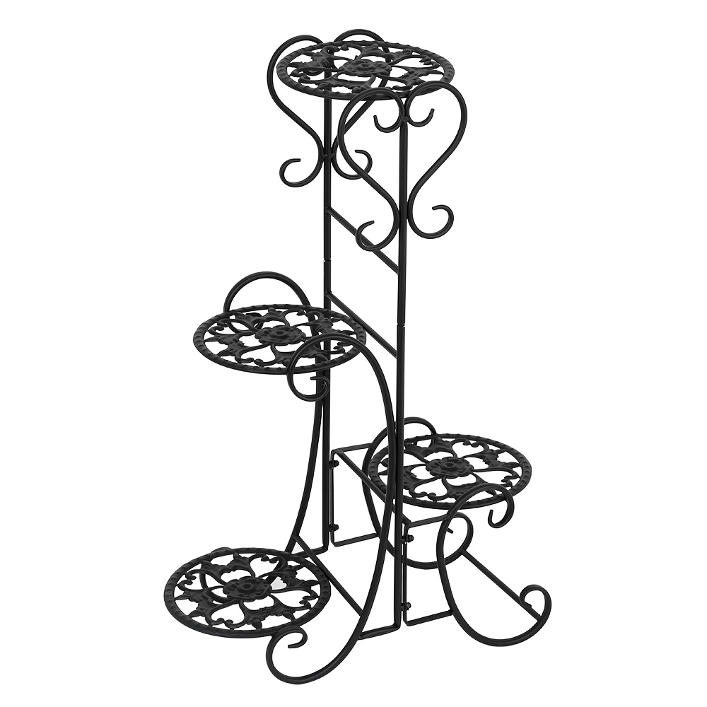 

4 Potted Rounded Flower Metal Shelves Plant Pot Stand Decoration For Indoor Outdoor Garden Black