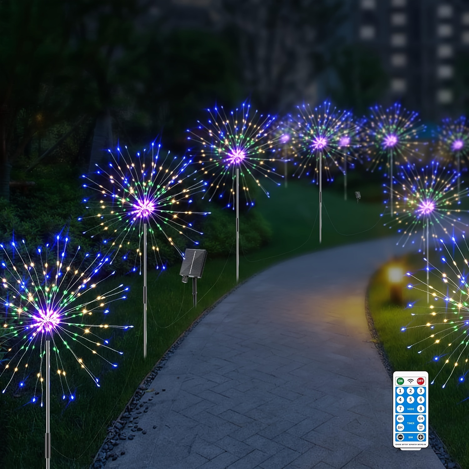 

6 Pack Solar Firework Lights,720 Led Outdoor Garden Lights Usb Charging, 8 Lighting Modes With Remote Control , 4 Brightness Diy Firefly Lamp For Path Christmas Party Yard