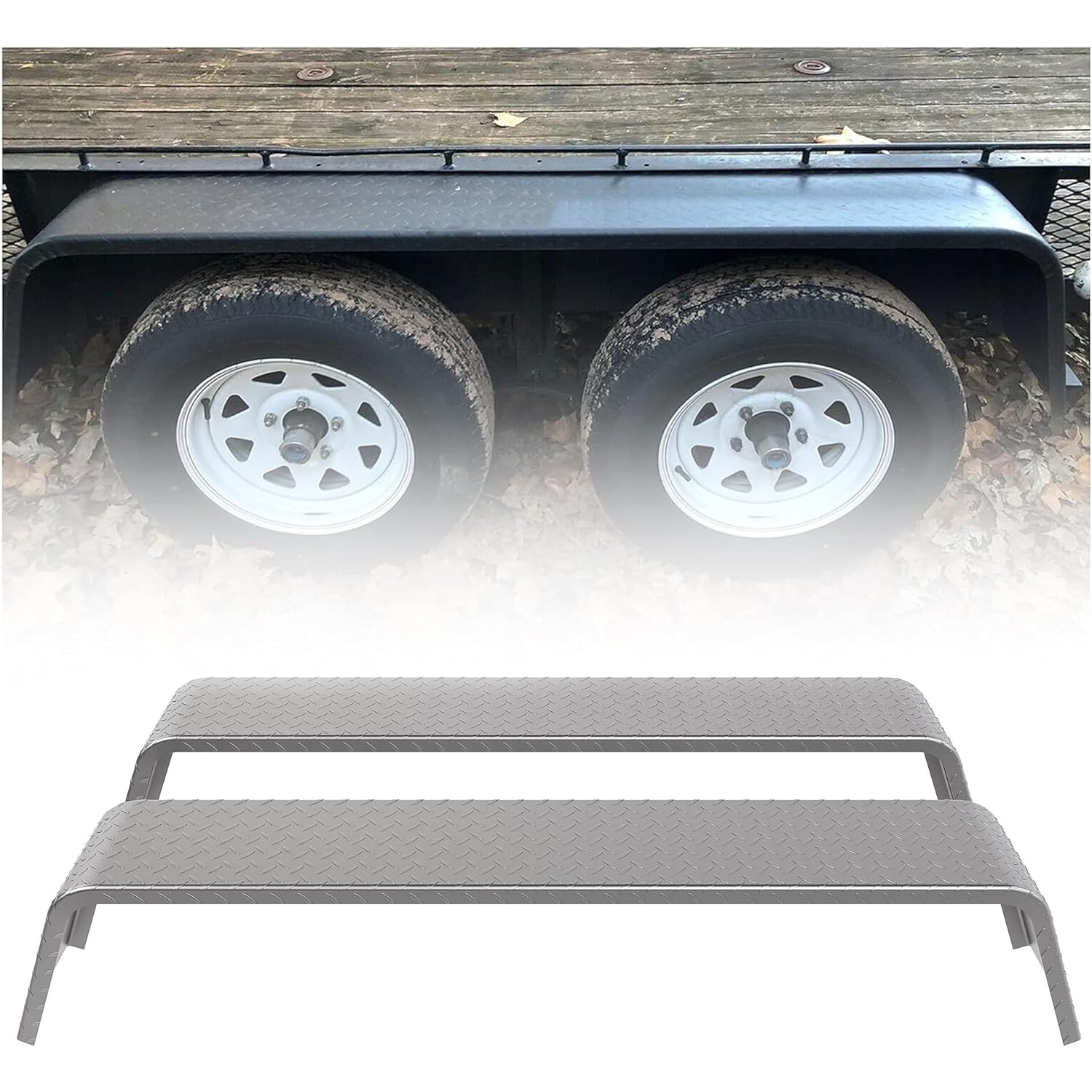 

Steel 14 Gauge Diamond Tread Plate Tandem Axle Trailer Fenders 72-7/8"x10-1/4"x13" (fit 13"-15" Tires) - 2 Pcs