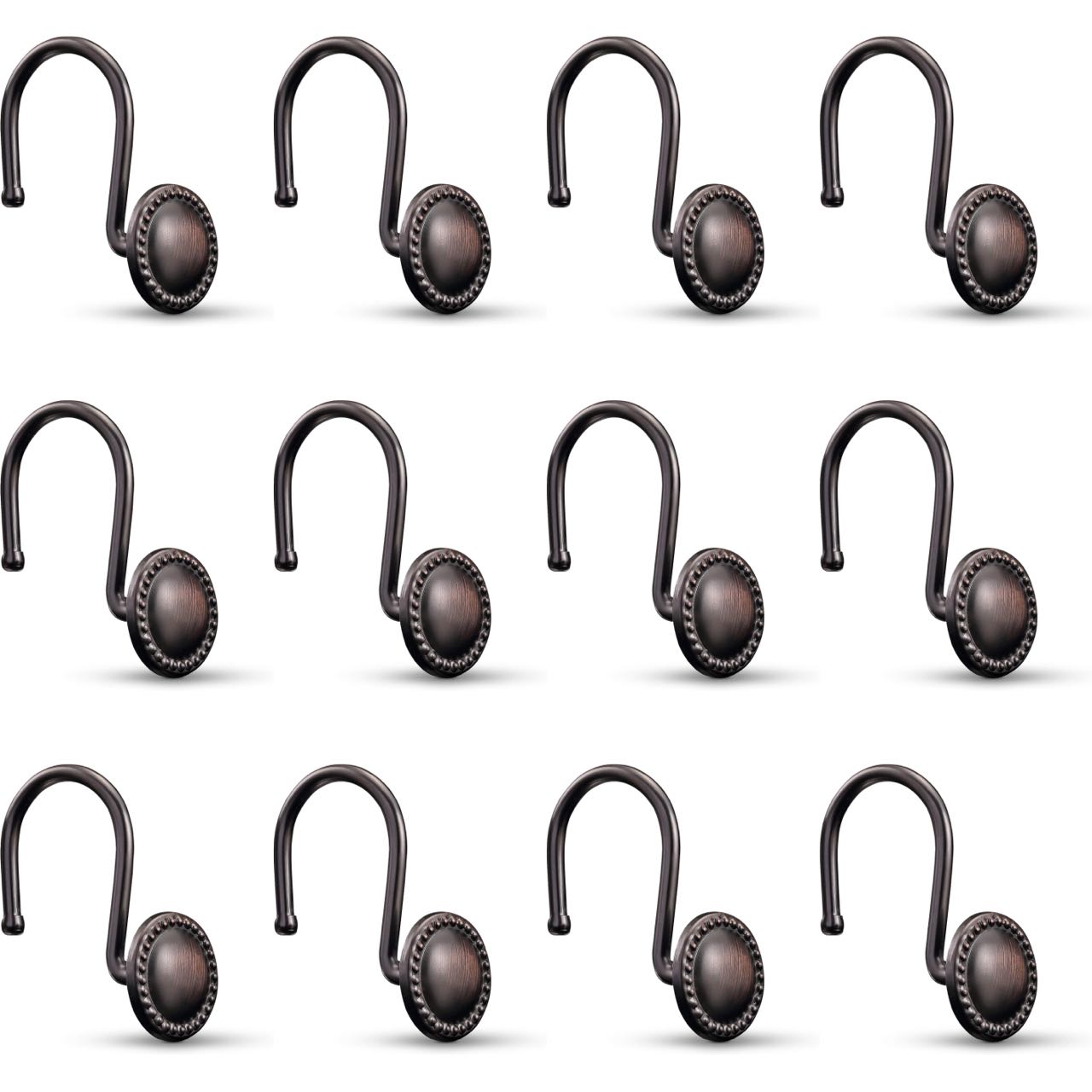 

Oil-rubbed Bronze Shower Curtain Hooks - Decorative, Rust-resistant Set Of 12 Shower Rings For Bathroom Curtain Rods