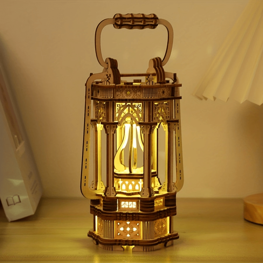 

3d Wooden Puzzles Diy Rotating Vintage Led Lantern Hands-on Activity Desk Decor Gifts For Teens
