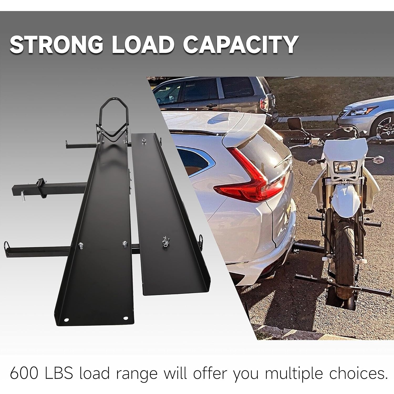 

600lbs Motorcycle Carrier Mount Dirt Bike Rack Hitch With Loading Ramp Heavy Duty You Will 2 Packages For This Item