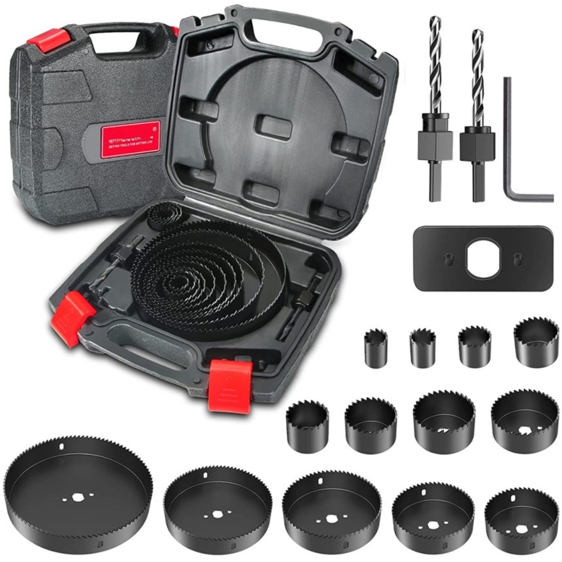 

Set, 19 Pcs Kit With 3/4"-6"(19-152mm) 13pcs Saw Blades, 2 Mandrels, 2 Drill Bits, 1 Installation Plate, 1 Hex Key, Ideal For Soft Wood, Plywood, Drywall, Pvc