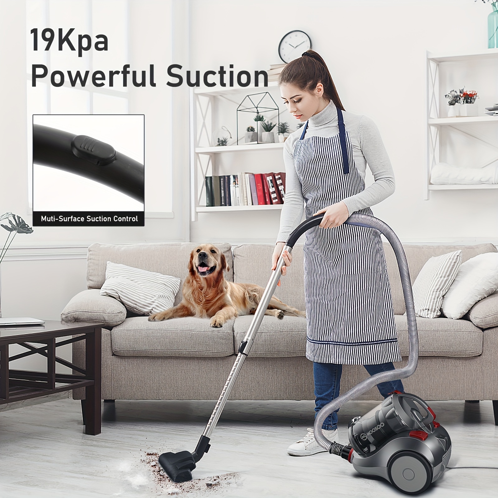 

Moosoo Ms155 Bagless Canister Vacuum Cleaner, Lightweight Vacuum For Carpets And Hard Floors