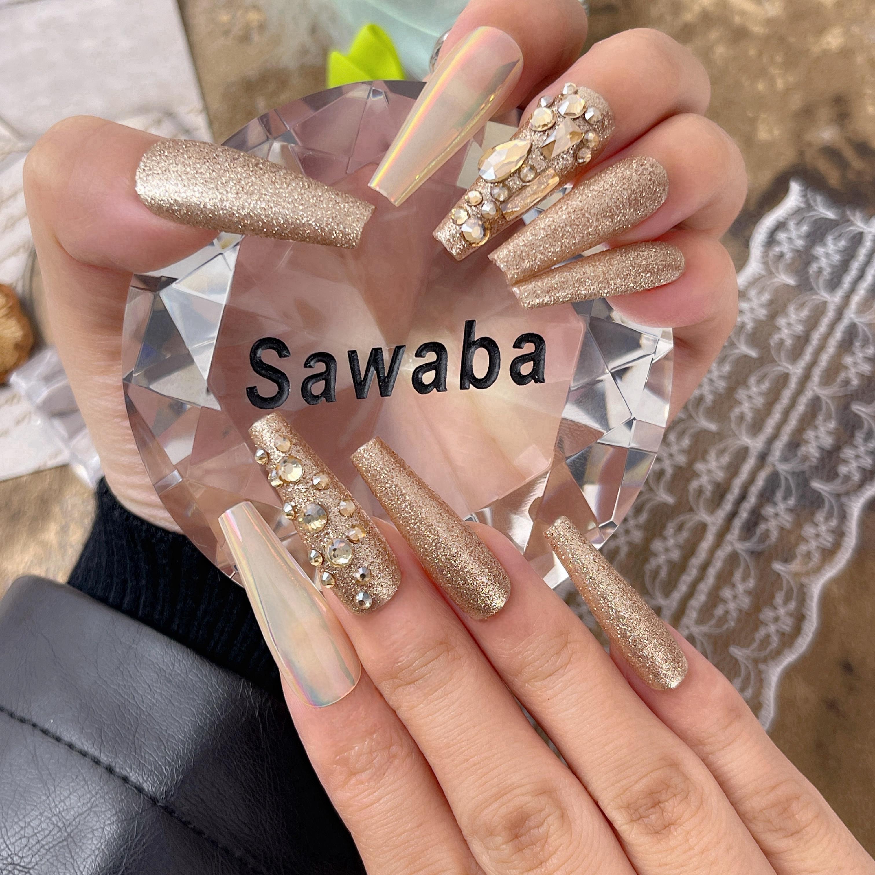 

Nails- 30 Pcs Luxury Press On Nails Long Coffin Fake Nails - Gold Color With Glitter Design False Nails - Long Press-on Nails Full Cover Gorgeous Summer Press On Nails For Women Manicure.