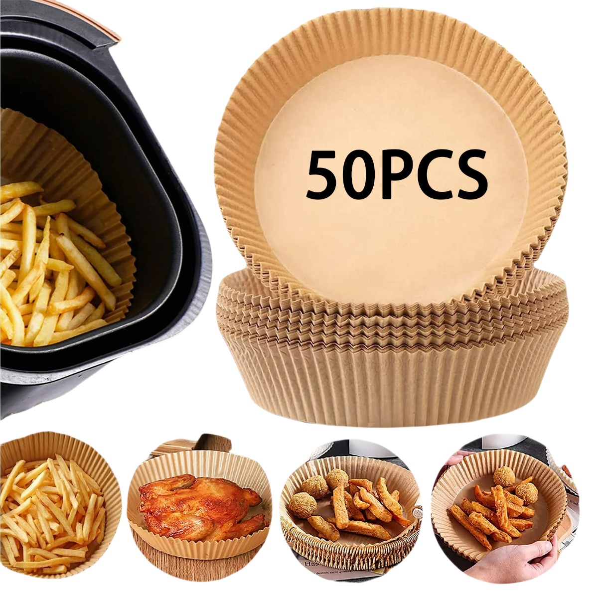 50 Pieces Of Air Fryer Liners, Disposable Paper Liners Silicone Coating Oil Proof And Waterproof Air Fryer Paper Liners, Bpa-free Liners For Safe And Healthy Food