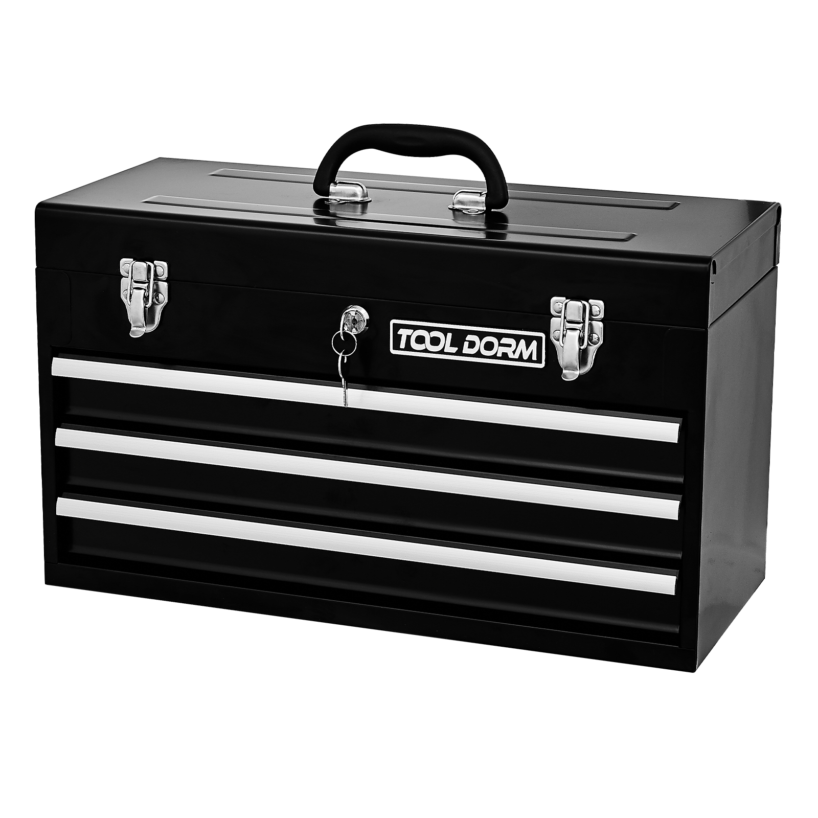 

20.3" Metal Tool Box With Drawers Portable Steel Tool Chest With Metal Cylinder Lock And Latch Closure, Black Powder Coating, Suitable For Garage, Warehouse And Outdoor Repair Job