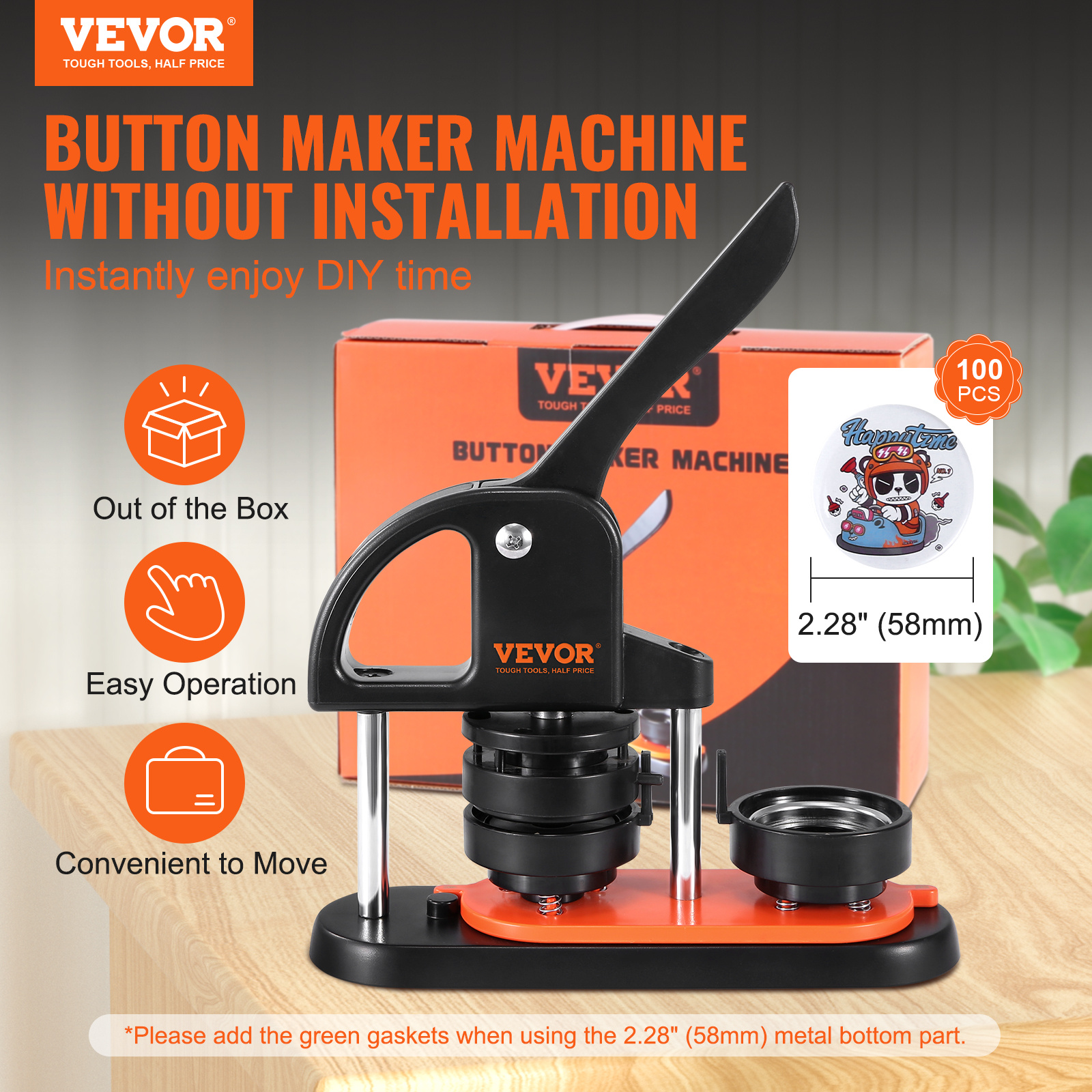 

Vevor Button Maker Machine, 2.28 Inch/58mm Pin Maker With 100pcs Button Parts, Ergonomic Arc Handle Kit, Button Maker With Book, Diy Gifts And Christmas