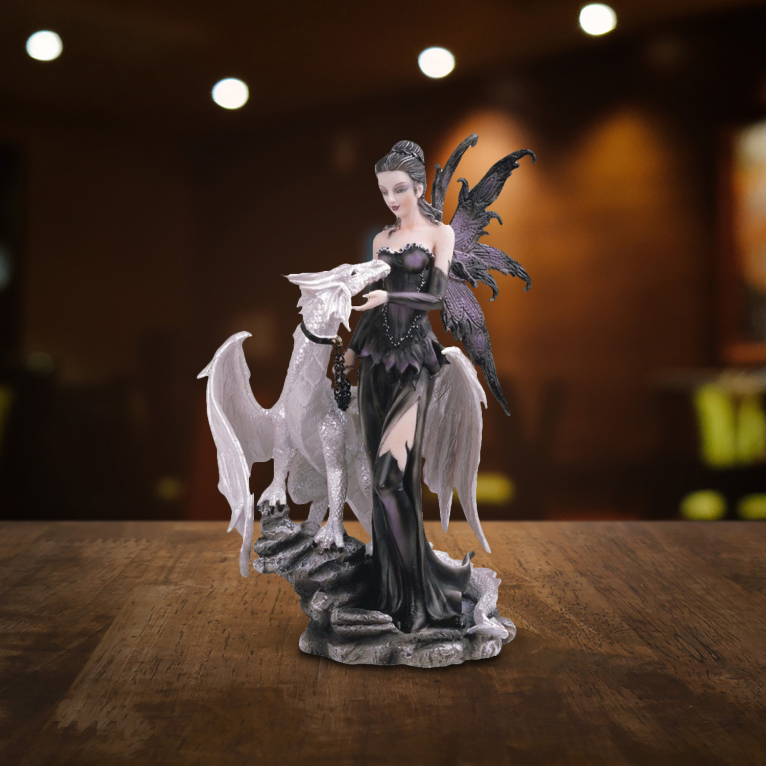 

10"h Gothic Black Fairy With White Dragon Figurine Statue Home/room Decor And Perfect Gift Ideas For House Warming, Holidays And Birthdays Great Collectible Addition