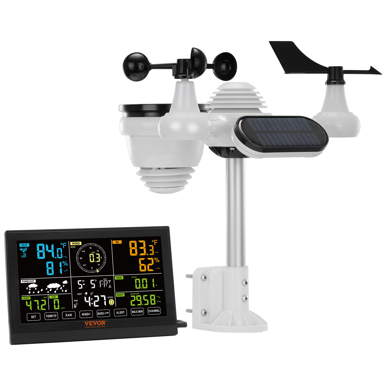 TEMU Vevor Wireless Weather Station 7-in-1, Wireless Indoor 7.5" Color Display For Weather Forecast, Temperature, Humidity, Uv, Air Pressure, Wind