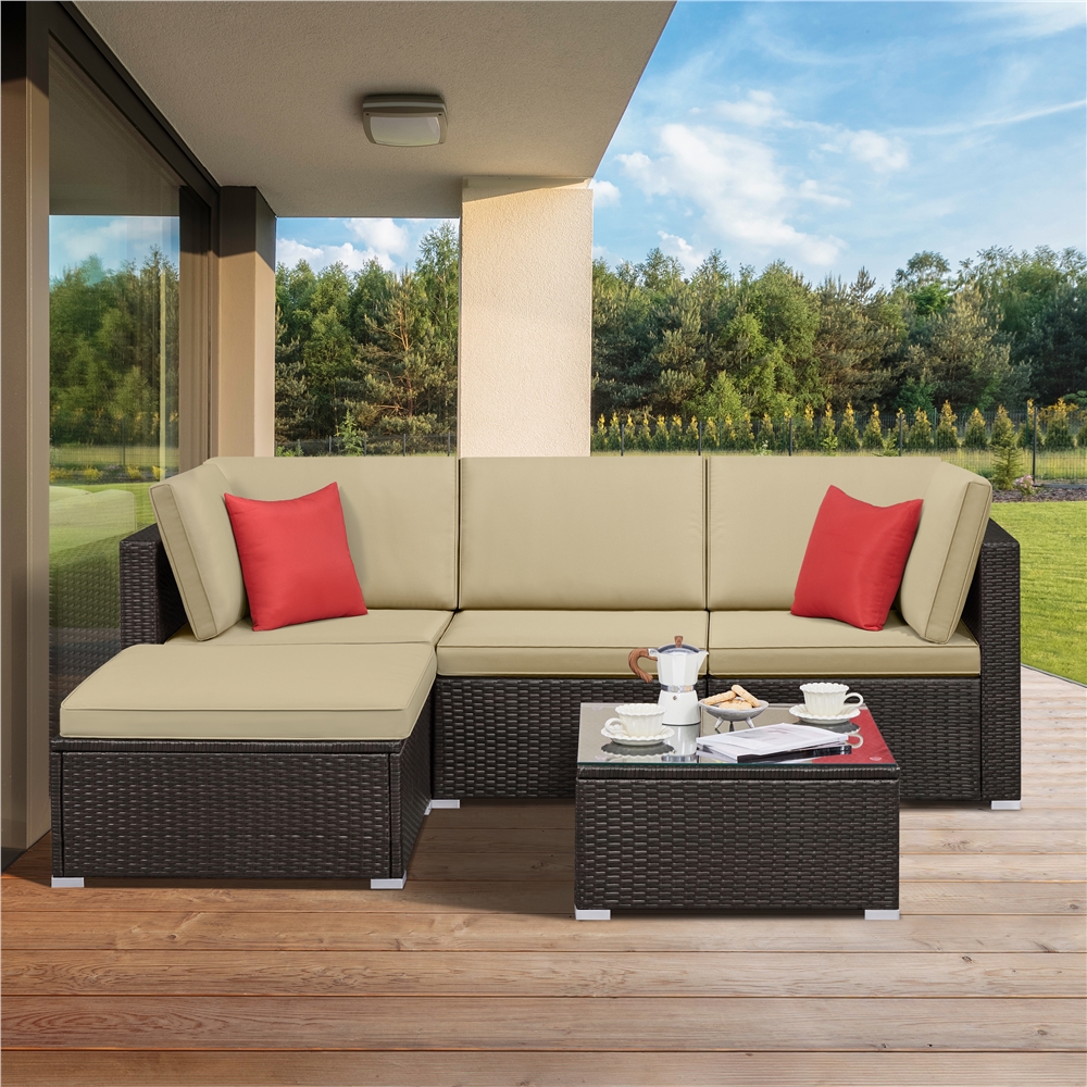 

Patio Conversation Sets 7 Pieces/5 Pieces Rattan Patio Furniture Set All Weather Furniture Lounge Set With Cushions