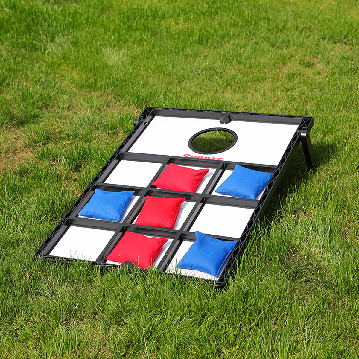 Gioco 2in1 Relaxdays Cornhole & Tris - Per Interni/Esterni, Con 10 Sacchetti, Legno E Stoffa - Foto 10