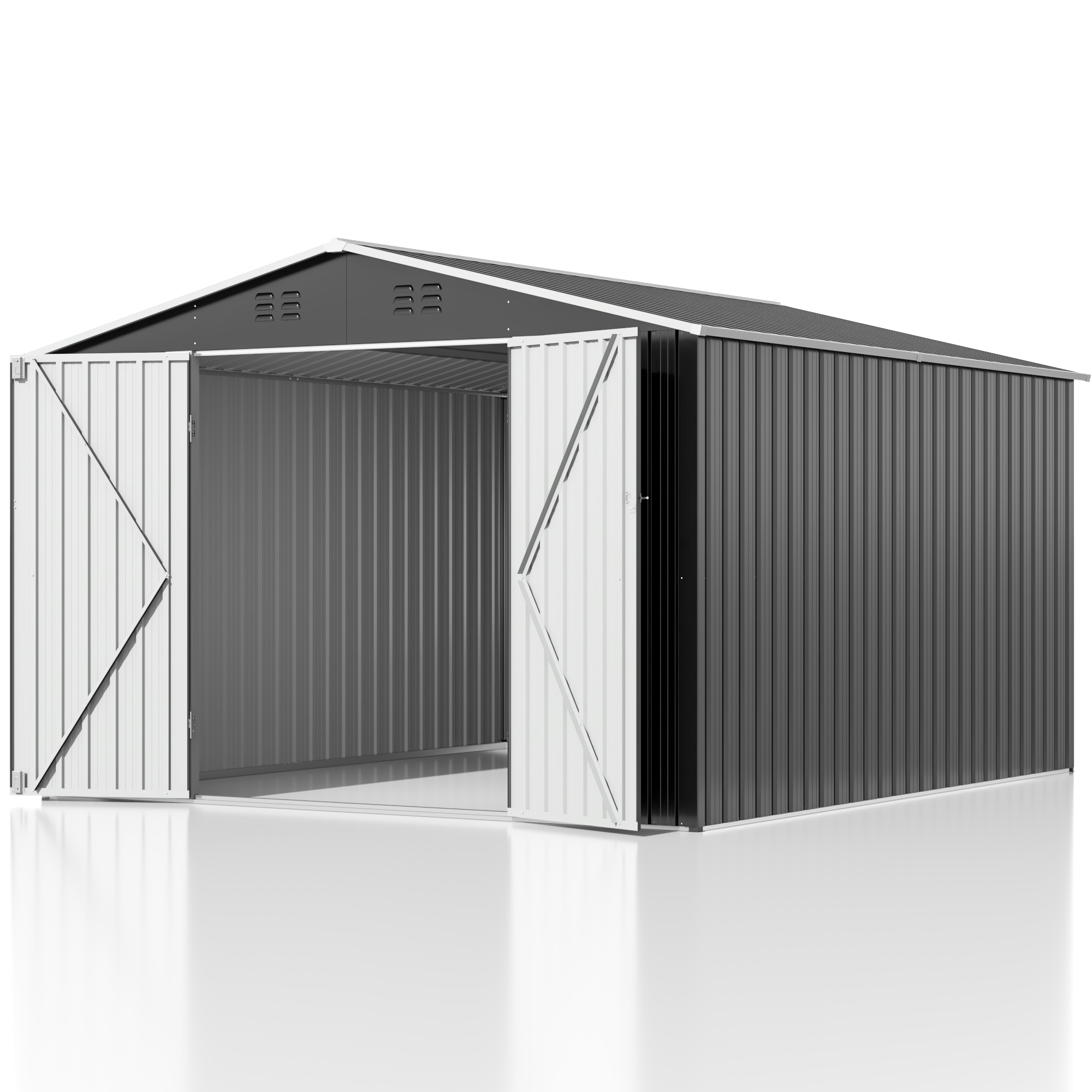 

10ft X 10ft Metal Storage Shed, Steel Shed Outdoor Storage House With Design Of Lockable Doors, Utility And Tool Storage For Garden, Patio, Backyard