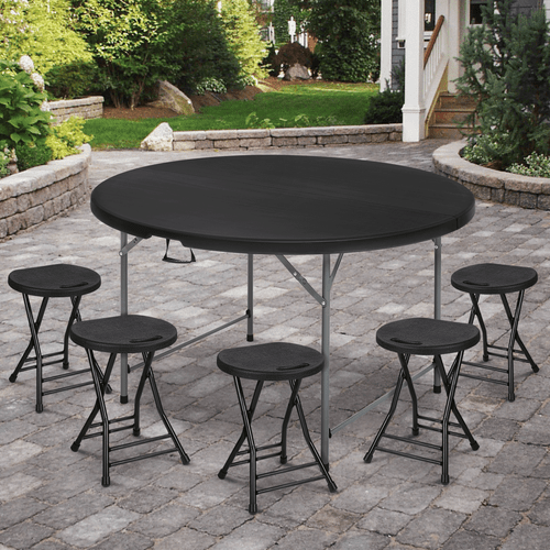 4 5ft 54 inch round folding table indoor outdoor plastic dining card table with handle and lock for picnic party banquet wedding