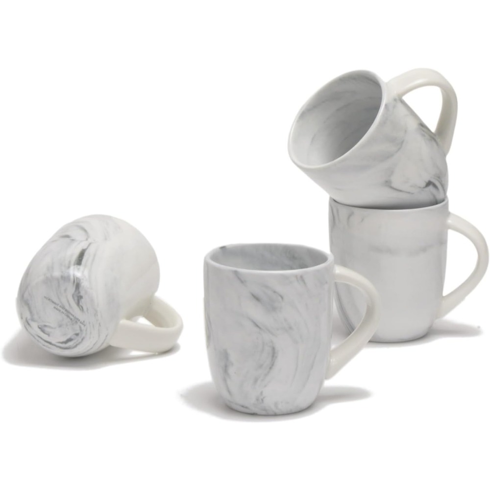 

Set Of 4 - 4 Ounces Marble Ceramic Espresso Cups, Modern Demitasse Cups Microwave & Dishwasher Safe - Black/blue/grey