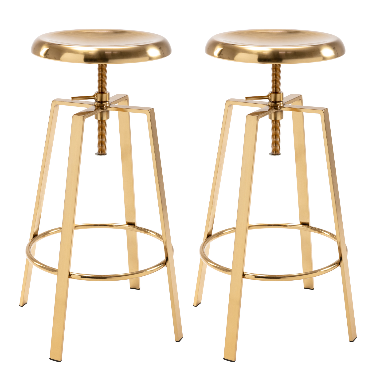 

Atlas Industrial Bar Stools Set Of 2, Adjustable Swivel 4 Legged Round Metal Barstools, Backless Counter Height Bar Chairs For Kitchen Dining (gold)