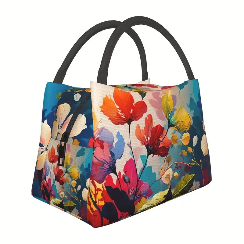 

1pc Flowers, Reusable Cooler Bag, Insulated Bag, Insulated Lunch Bag, For Camping Picnic Beach Essentials, Suitable For Home, Restaurant, Office, Workplace And Outdoor, 11x6.5x7 In