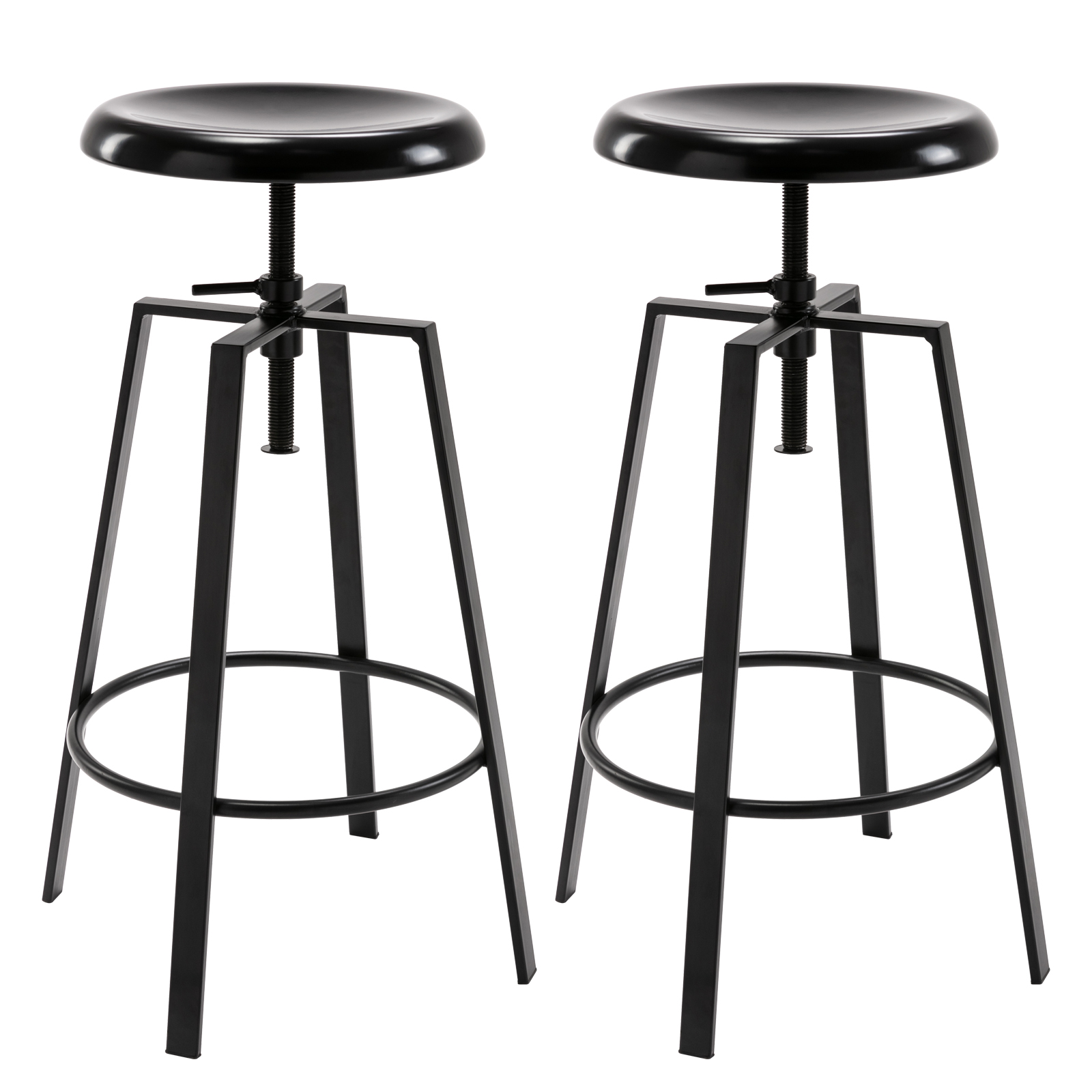 

Atlas Industrial Bar Stools Set Of 2, Adjustable Swivel 4 Legged Round Metal Barstools, Backless Counter Height Bar Chairs For Kitchen Dining (black)