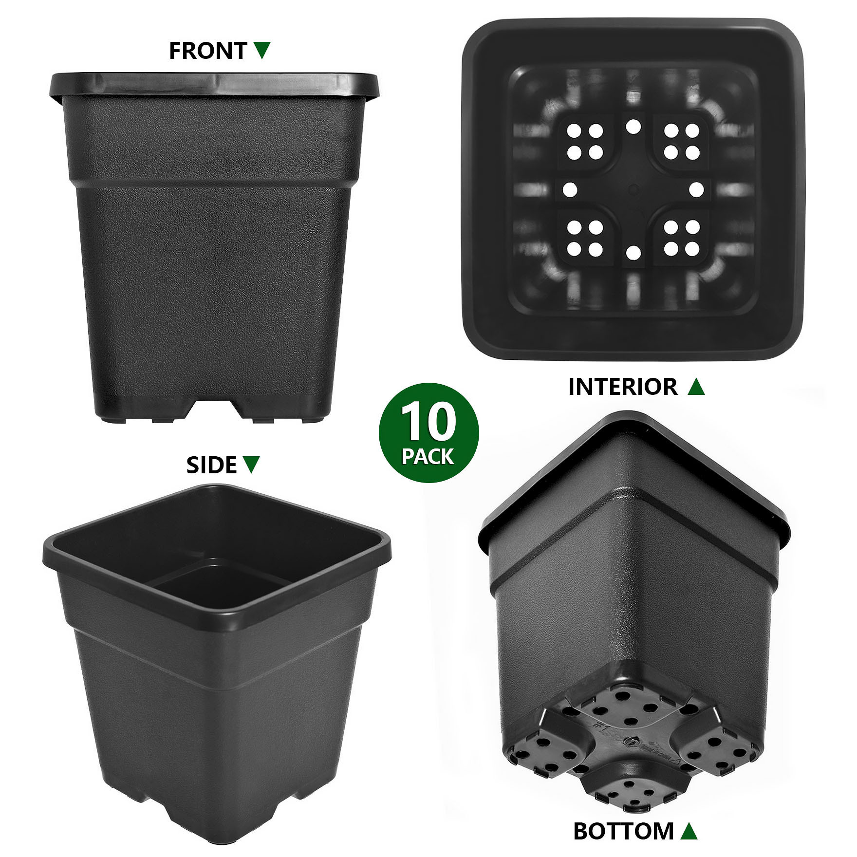 10 pack 3 gallon square planter nursery pots flower plant - Temu