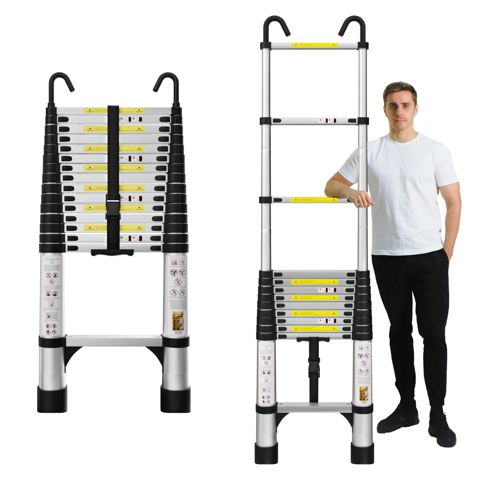 

Telescoping Ladder, Aluminum Lightweight Extension Ladder W/hooks & , 330lbs Capacity Collapsible Ladders, Extension Telescopic Ladder For Home, Outdoor, Rv