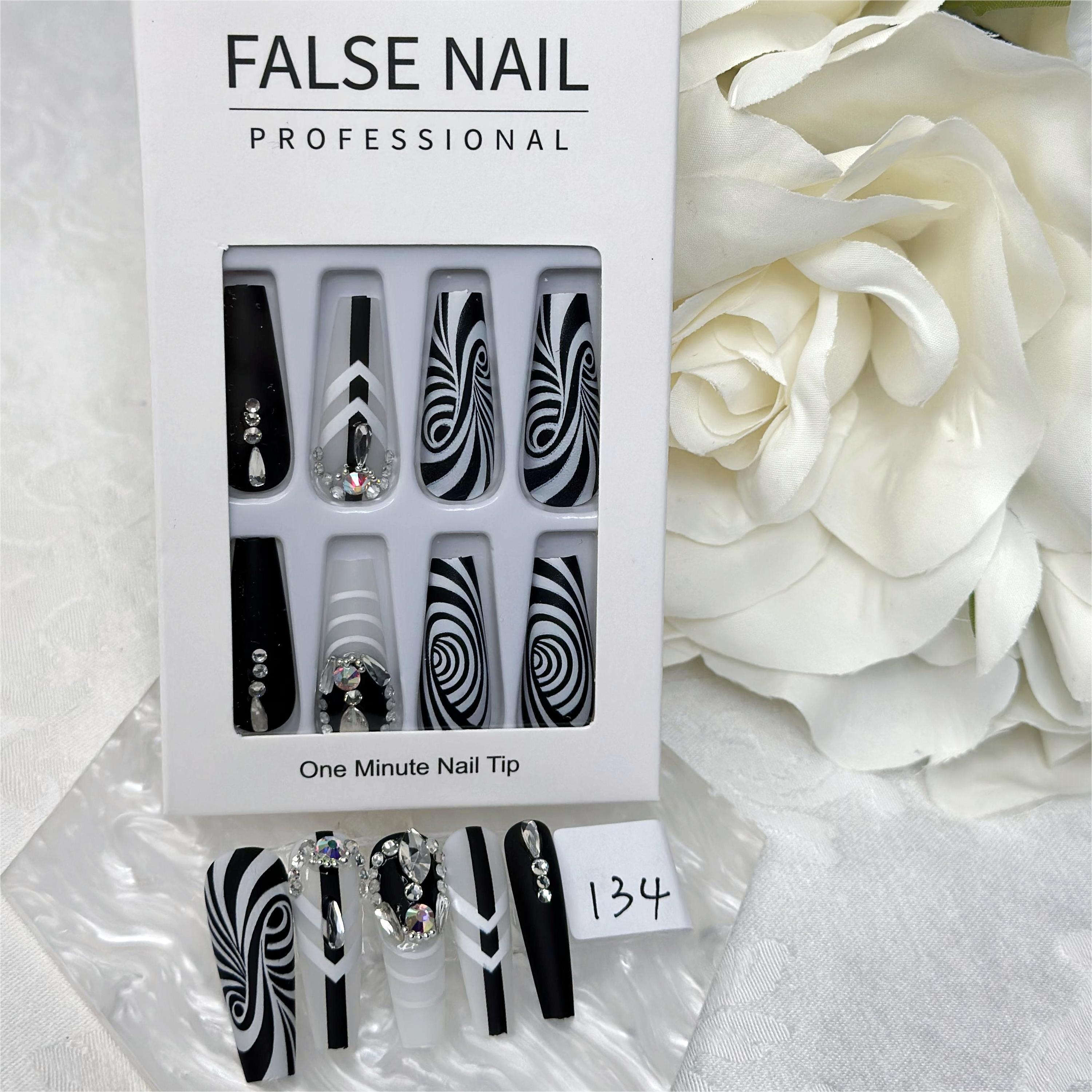 

Nails- 24 Pcs Press On Nails Long Coffin Fake Nails - Black And White Fantasy Lines Design False Nails - Long Press-on Nails Full Cover Gorgeous Summer Press On Nails For Women Manicure.